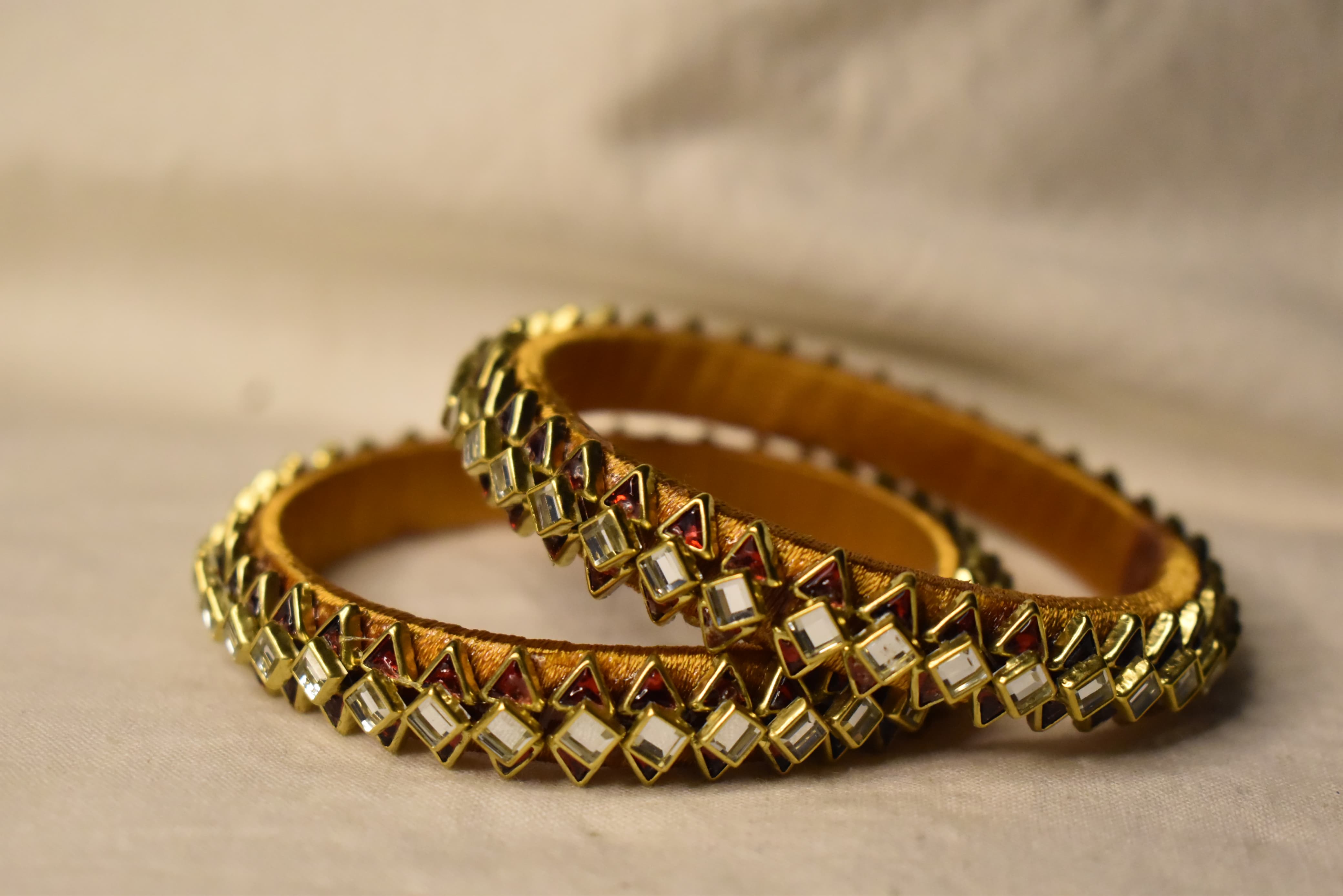 Mustard gold geometric handmade bangles for pooja and festive outfits