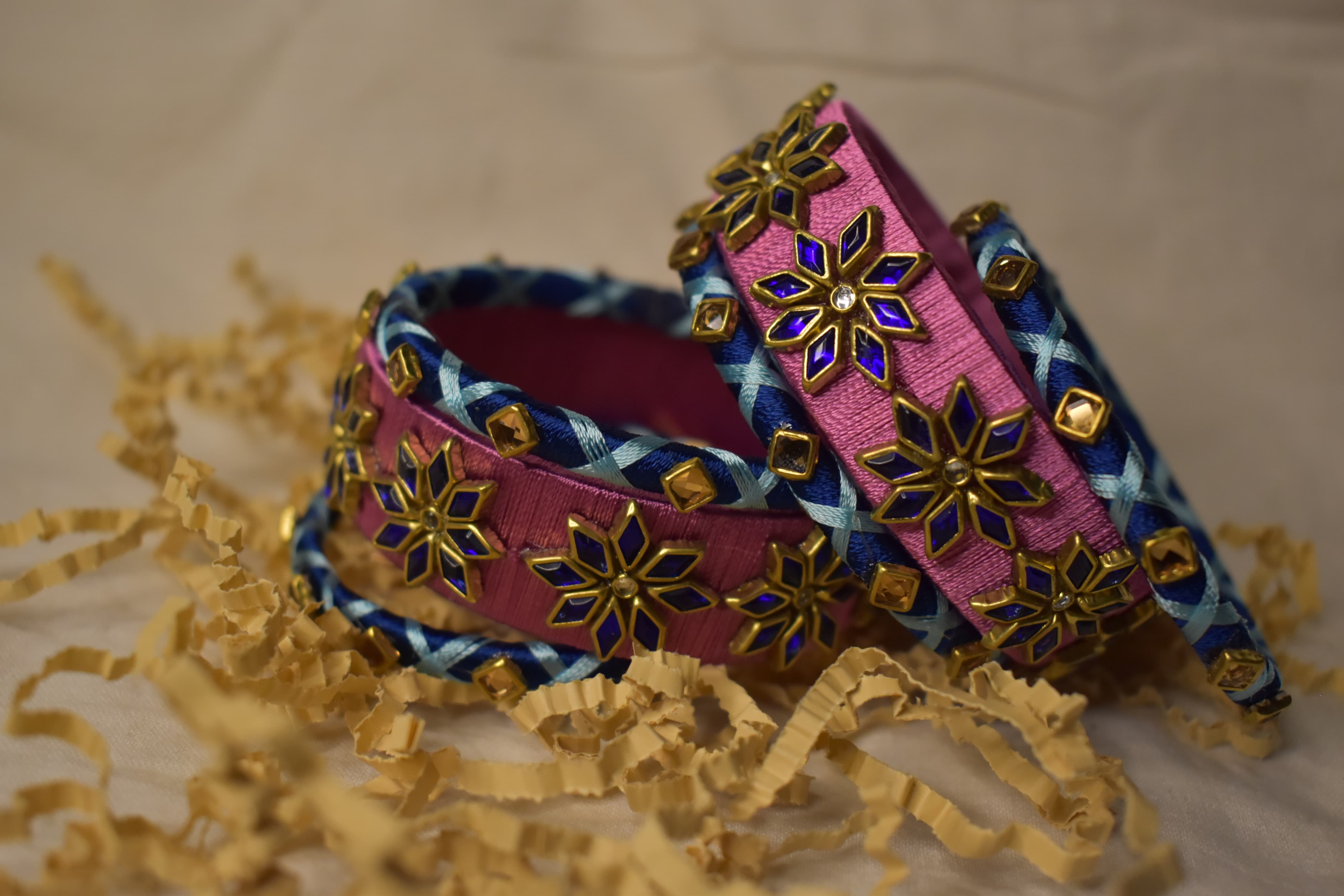 Pink blue custom floral handmade bangles by Neevijas